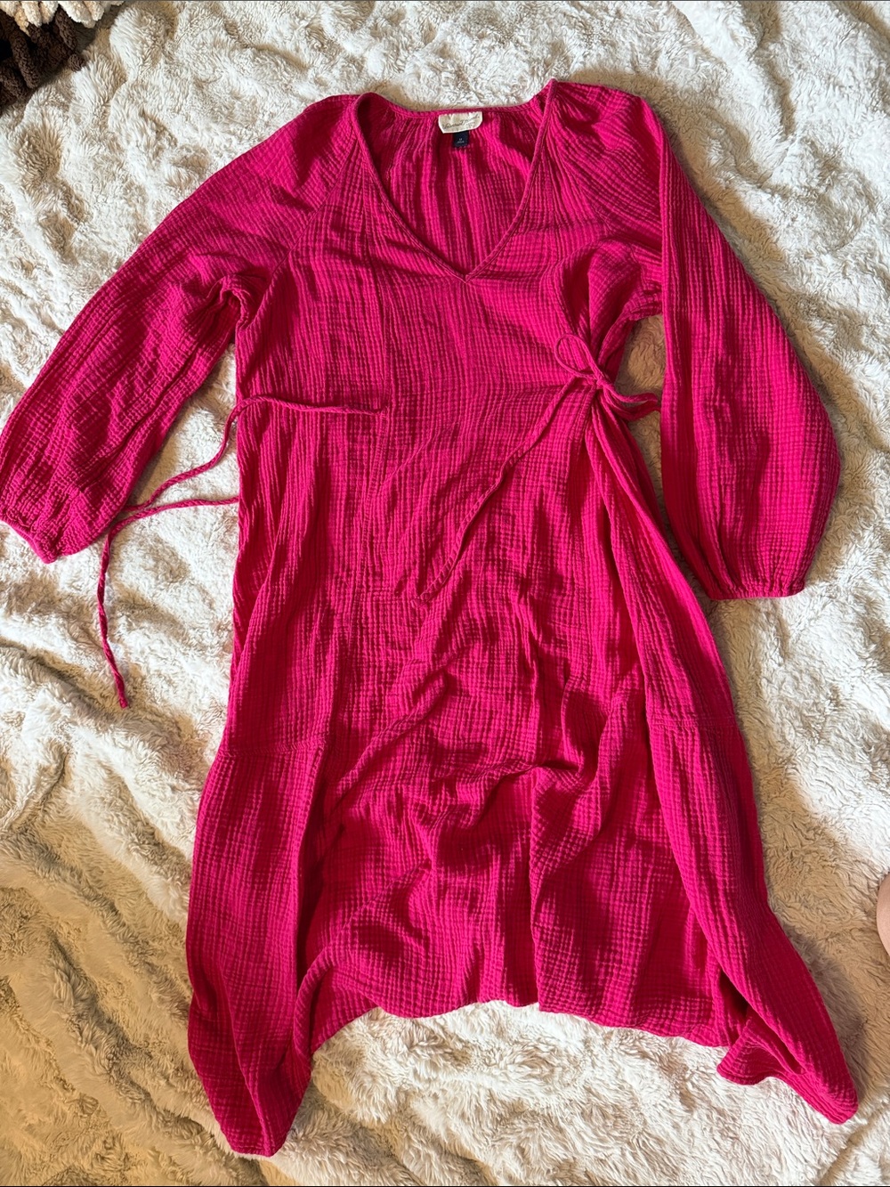 Fuchsia Wrap-Style Midi Dress